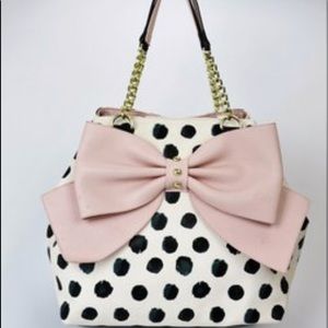 Betsey Johnson Black White and Pink Trap Tote